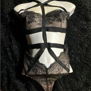 Beige and black lace Victoria secret thing body suit